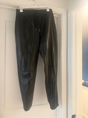 HUE Black Faux Leather Jogger Sweatpants